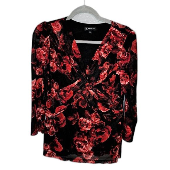 INC Women's Black and Red Floral Blouse Size Medium - Picture 1 of 4
